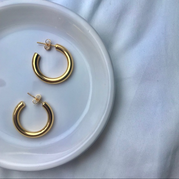 14k Gold Plated Hoop Earrings - Picture 3 of 4